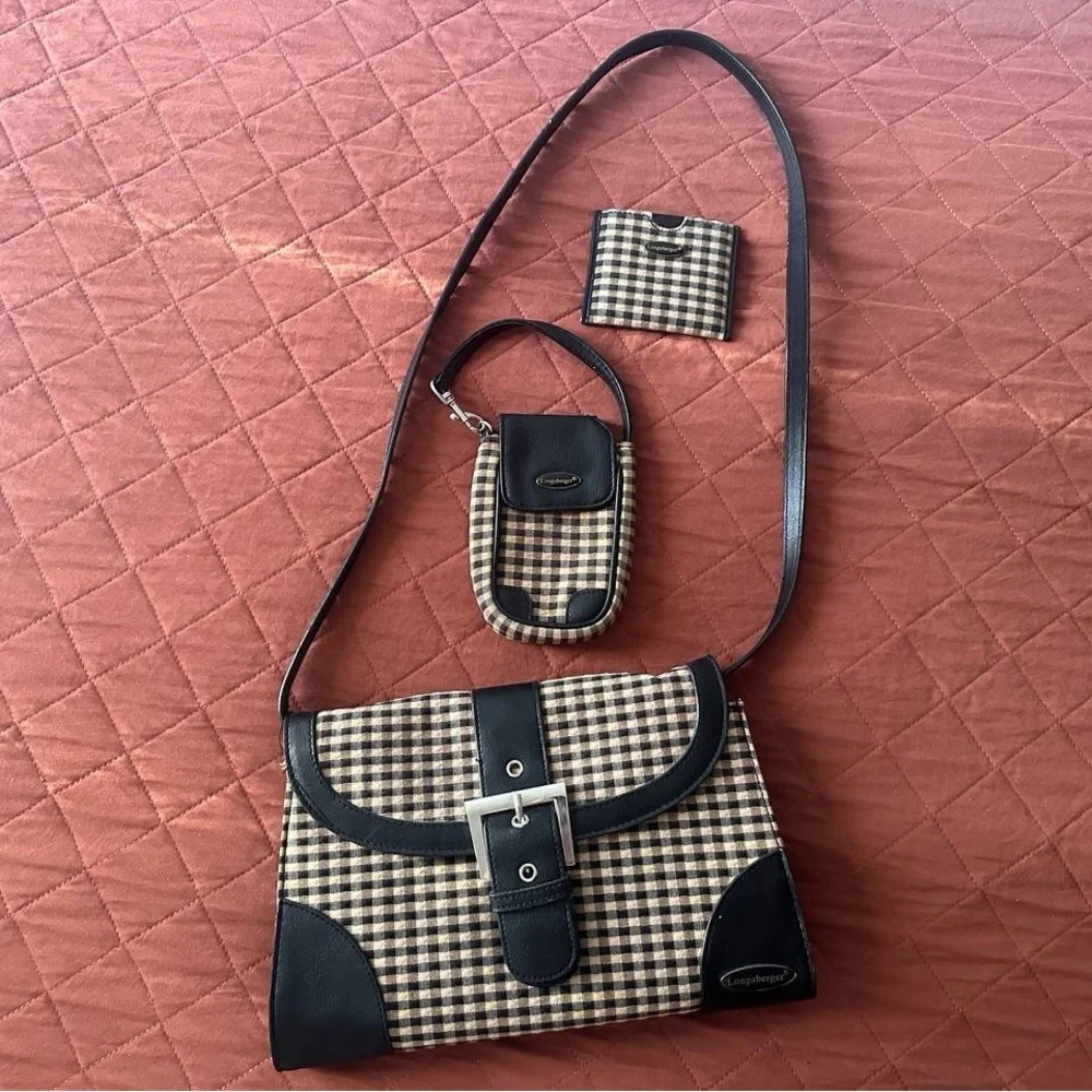 Longaberger Purse (Retired) with Matching Card Case and Pouch - Black/Tan - Picture 1 of 4